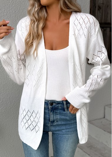 Modlily White Tummy Coverage Hollowedout Long Sleeve Cardigan - S