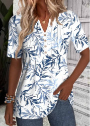 Modlily White Tummy Coverage Leaf Print Short Sleeve T Shirt - S