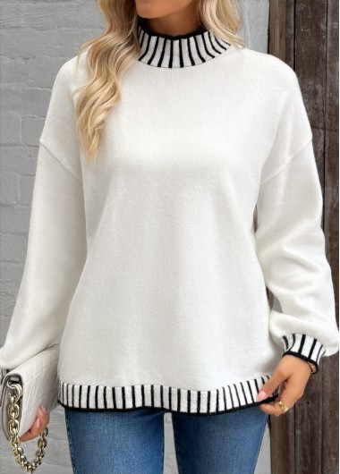 Modlily White Tummy Coverage Long Sleeve High Neck Sweater - S