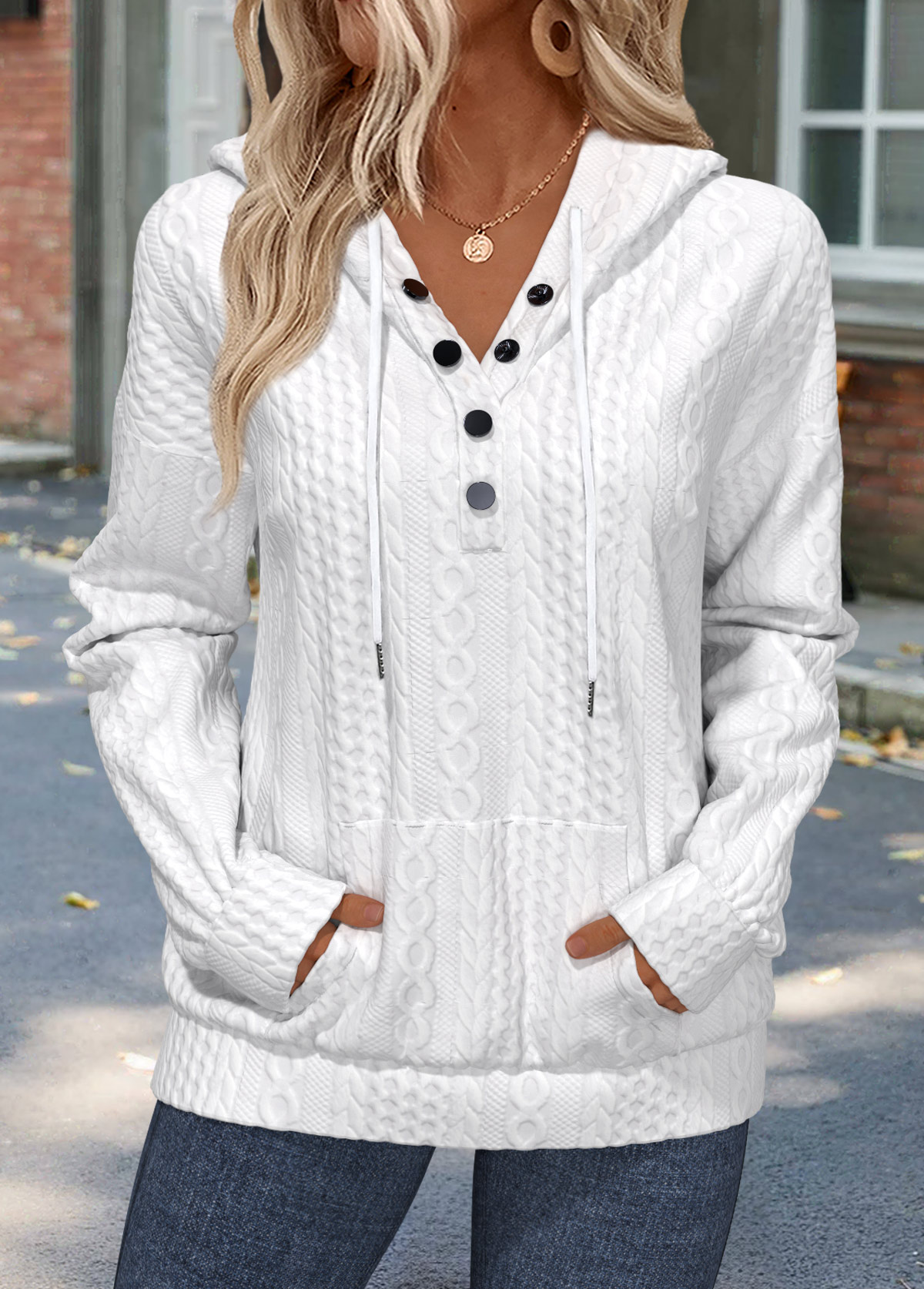 Modlily White Tummy Coverage Long Sleeve Hoodie - L