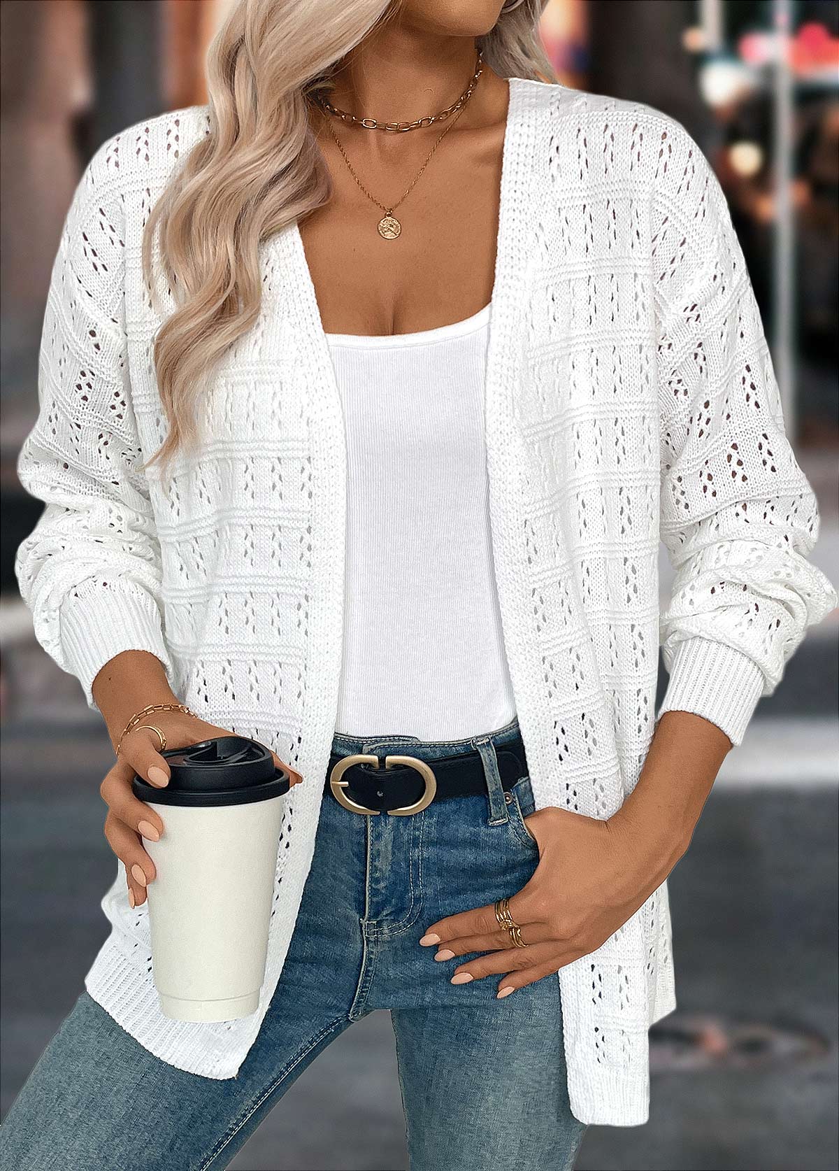 Modlily White Tummy Coverage Long Sleeve Light Cardigan - S