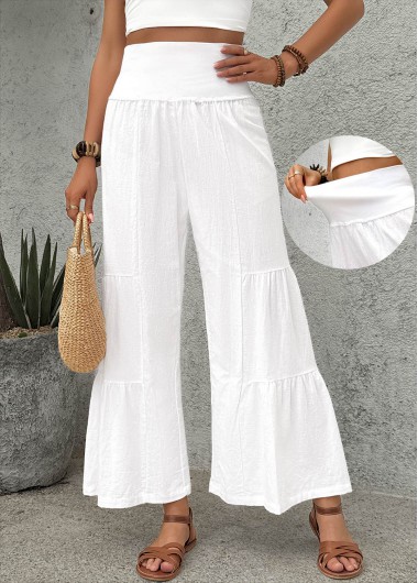 Modlily White Wide Leg Elastic Waist High Waisted Pants - S