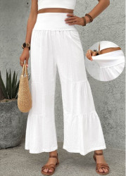 Modlily White Wide Leg Elastic Waist High Waisted Pants - S