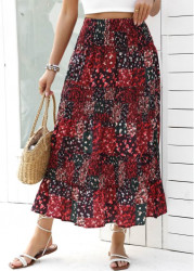 Modlily Wine Red Ditsy Floral Print A Line Skirt - 2XL