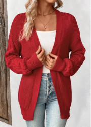 Modlily Wine Red Long Sleeve Tunic Cardigan - S