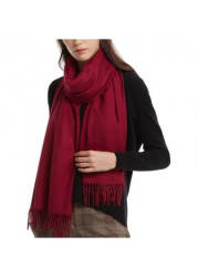 Modlily Wine Red Tassel Design Shawl Scarf - One Size