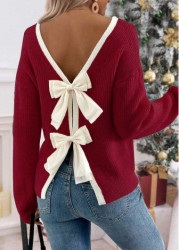 Modlily Wine Red Tummy Coverage Long Sleeve Round Neck Sweater - M