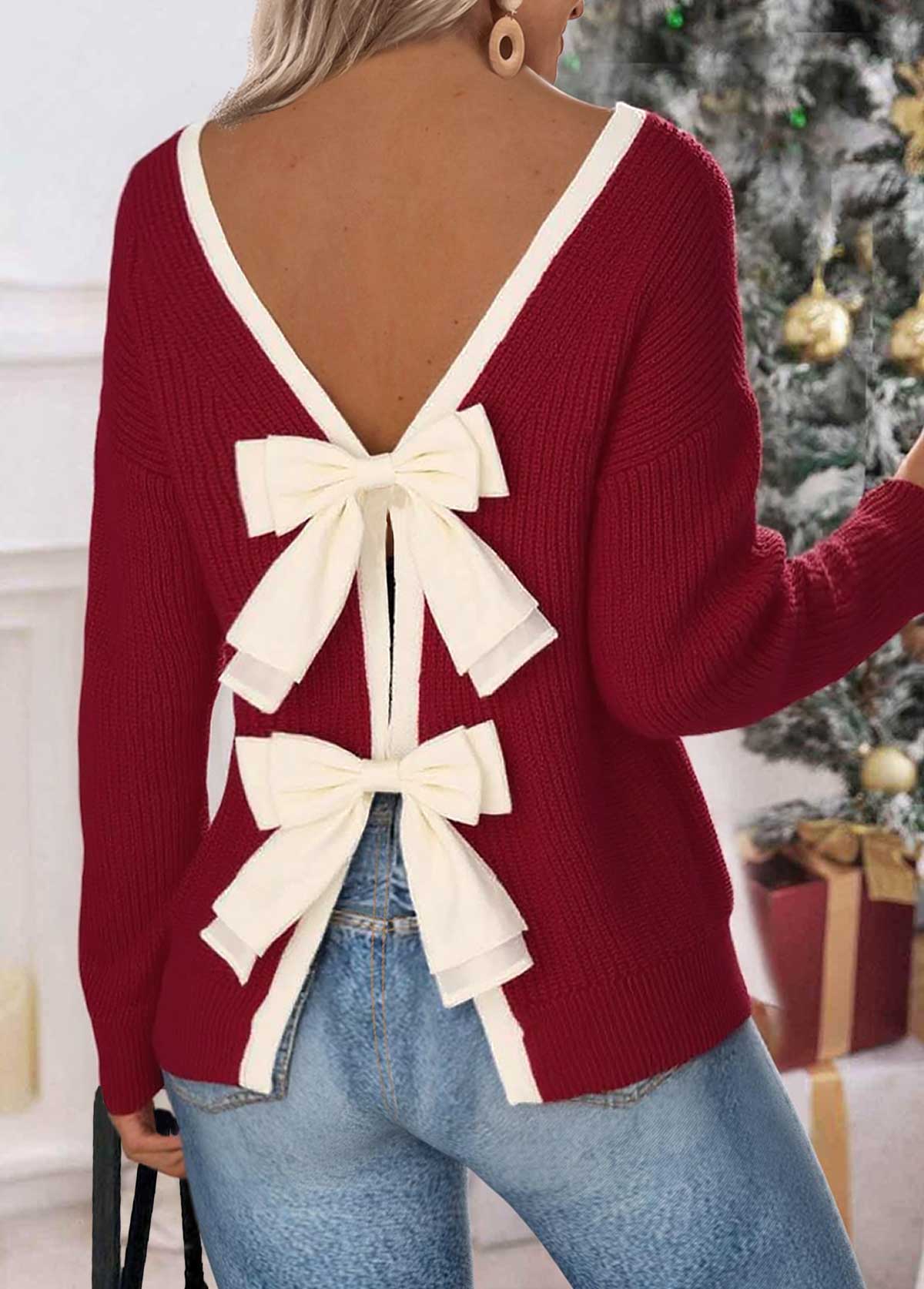 Modlily Wine Red Tummy Coverage Long Sleeve Round Neck Sweater - M