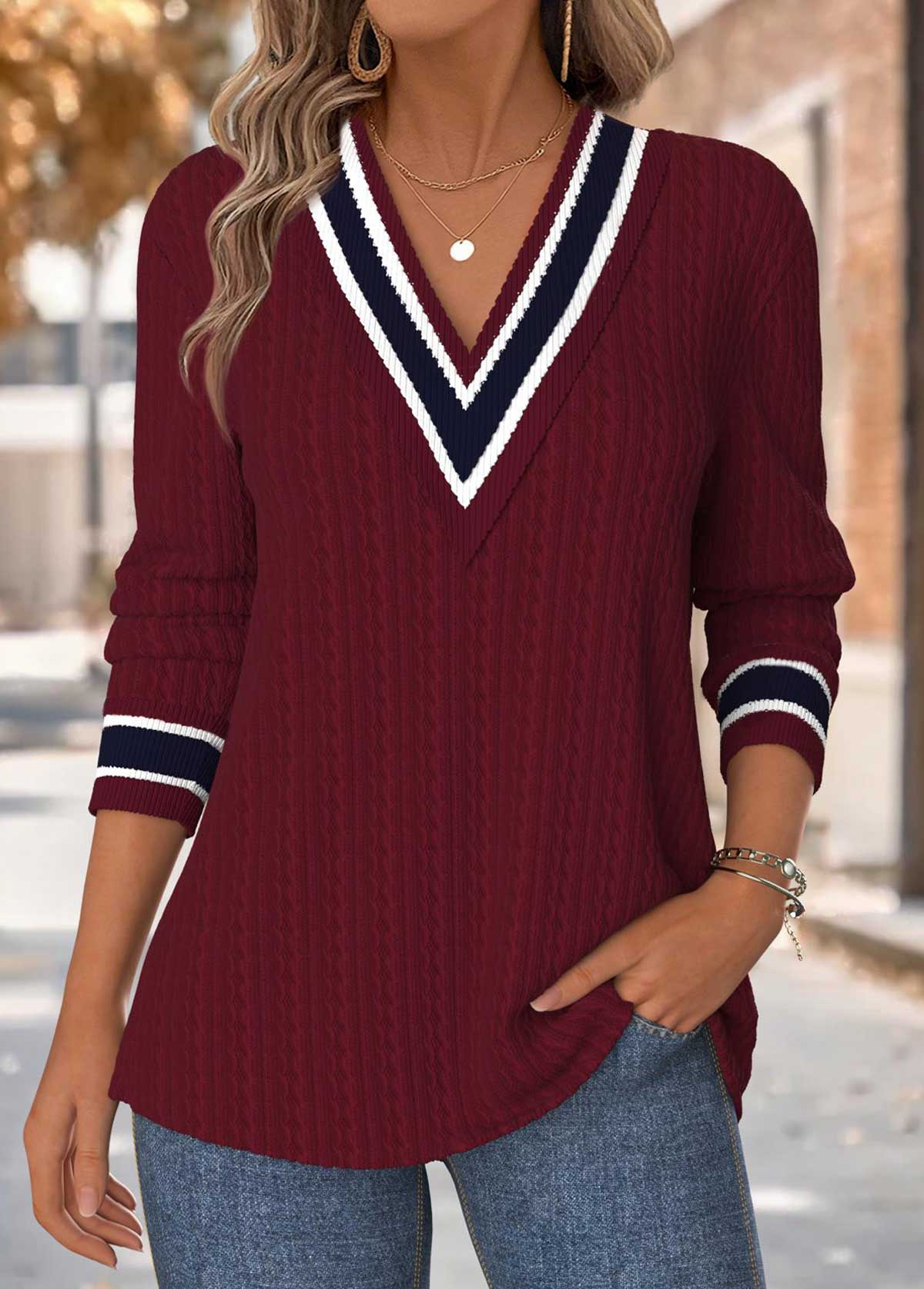 Modlily Wine Red Tummy Coverage Long Sleeve T Shirt - L