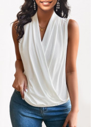 Modlily Women Casual White Tank Top Wrap Lightweight 3/4 Sleeve V Neck Tank Top - XL