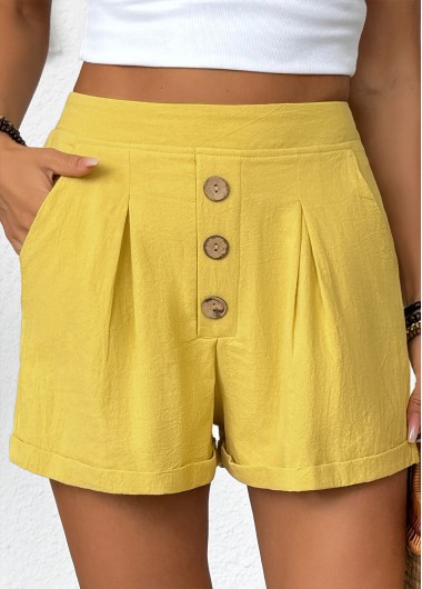 Modlily Yellow Elastic Waist High Waisted Shorts - M