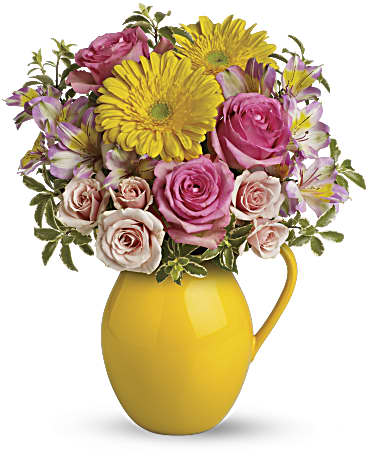 Multi-Colored | Mixed Bouquets | Sunny Day Pitcher Of Charm | Same Day Flower Delivery by Teleflora