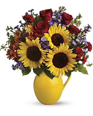 Multi-Colored | Mixed Bouquets | Sunny Day Pitcher Of Joy Bouquet | Same Day Flower Delivery by Teleflora
