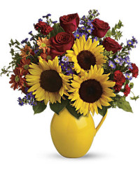Multi-Colored | Mixed Bouquets | Sunny Day Pitcher Of Joy Bouquet | Same Day Flower Delivery by Teleflora