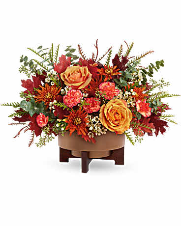 Multi-Colored | Roses | Modern Copper Centerpiece Bouquet | Same Day Flower Delivery by Teleflora
