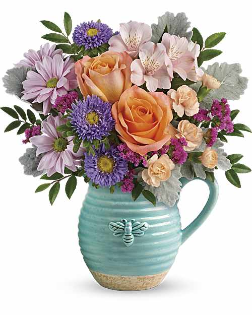Multi-Colored | Mixed Bouquets | Busy Bee Pitcher Bouquet | Same Day Flower Delivery by Teleflora