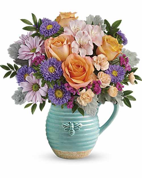 Multi-Colored | Mixed Bouquets | Busy Bee Pitcher Bouquet | Same Day Flower Delivery by Teleflora
