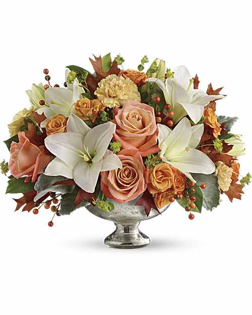 Multi-Colored | Mixed Bouquets | Harvest Shimmer Centerpiece | Same Day Flower Delivery by Teleflora