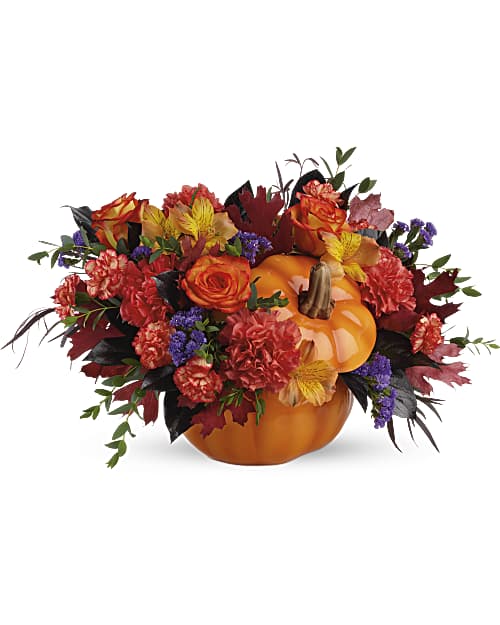 Multi-Colored | Mixed Bouquets | Hauntingly Pretty Pumpkin Bouquet | Same Day Flower Delivery by Teleflora