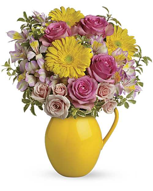 Multi-Colored | Mixed Bouquets | Sunny Day Pitcher Of Charm | Same Day Flower Delivery by Teleflora
