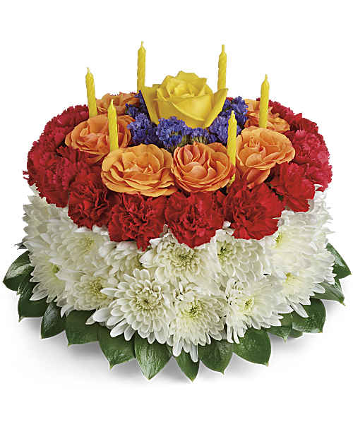 Multi-Colored | Roses | Your Wish Is Granted Birthday Cake Bouquet | Same Day Flower Delivery by Teleflora