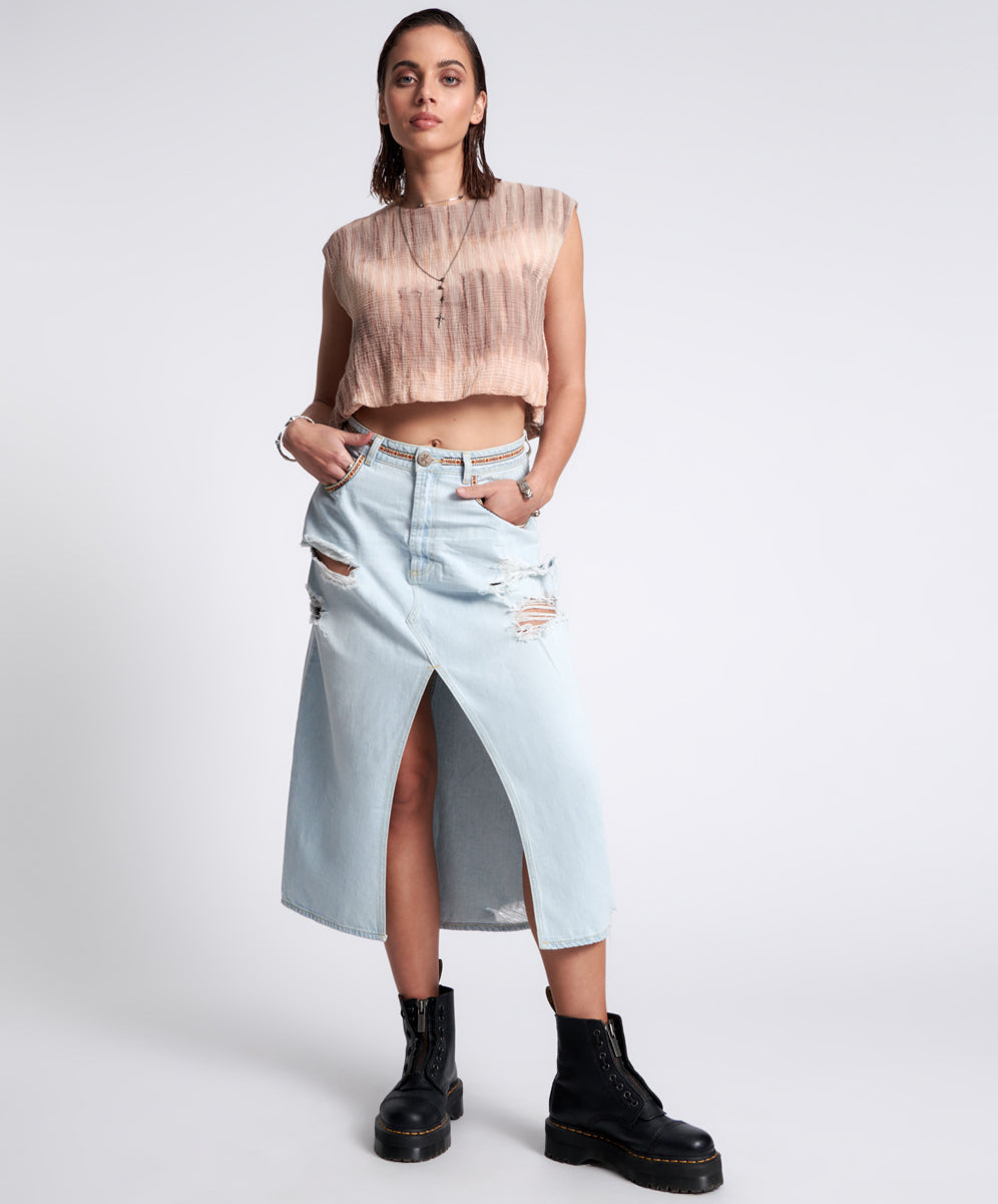 One Teaspoon Angel Blue Rocko Long Length Denim Skirt