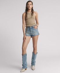 One Teaspoon Bandits High Waist Studded Denim Shorts - Blue Malt