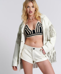 One Teaspoon Bandits Low Waist Chaos Walking Leather Shorts - White