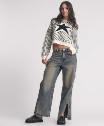 One Teaspoon Billie Mid Waist Long Rise Straight Leg Denim Jeans - Old Blue