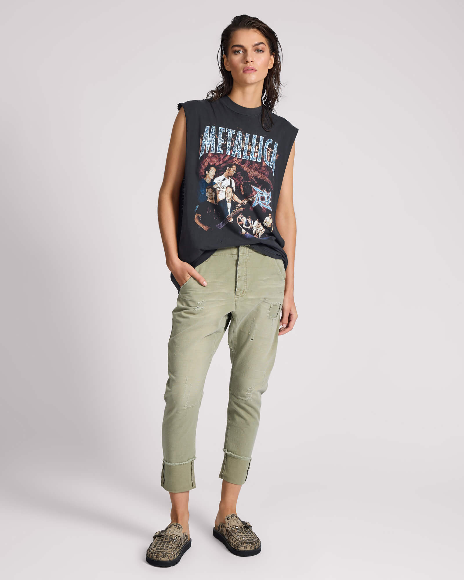 One Teaspoon Cavalries Tapered Boyfriend Denim Jeans - Militaire Khaki