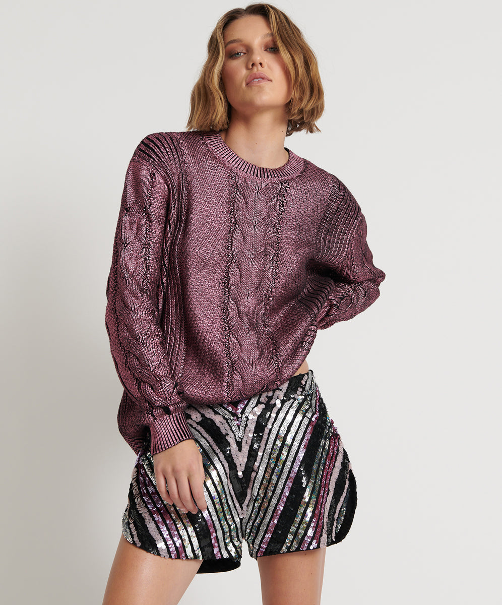 One Teaspoon Chevron Hand Sequin Party Shorts