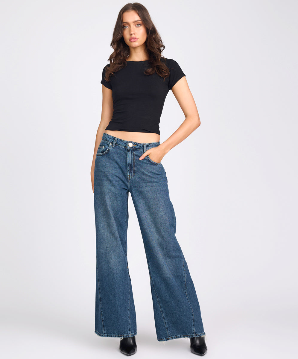 One Teaspoon Cruisers Mid Waist Bootcut Flare Denim Jeans - Colorado Blue
