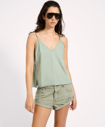 One Teaspoon Deep V Front Cotton Singlet - Khaki