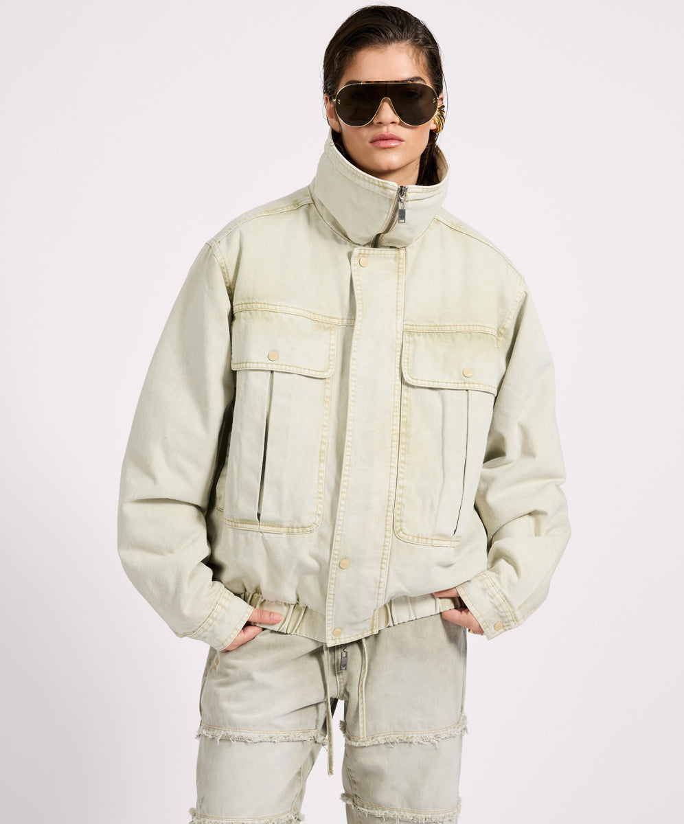 One Teaspoon Denim Utility Puffer Jacket - Antique Stone