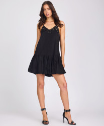 One Teaspoon Eyelet Cotton Bubble Hem Mini Dress - Black