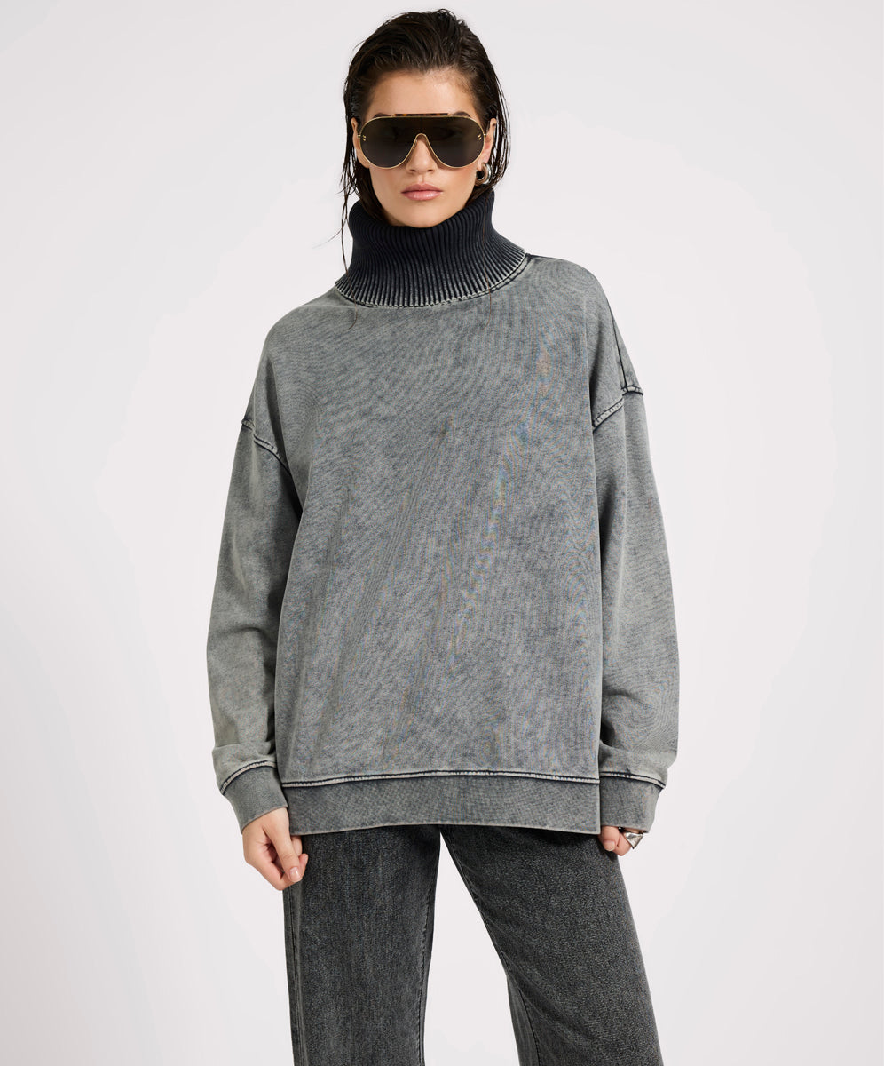 One Teaspoon Fleece Roll Neck Sweater - Worn Black
