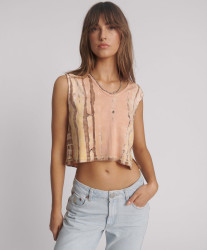 One Teaspoon Gloria Tropical V-Front Rib Tank Top - Yellow