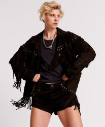 One Teaspoon Gothic Rodeo Fringed Suede Studded Jacket