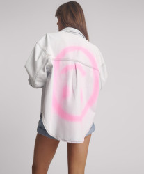 One Teaspoon Hand-Sprayed Smiley Daria Denim Shacket - Bel Air Blue