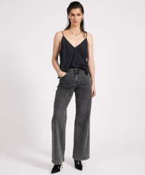 One Teaspoon Jackson Mid Waist Wide Leg Denim Jeans - Worn Black