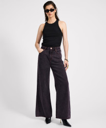 One Teaspoon Love Machines Mid Waist Super Wide Leg Denim Jeans - Black Pink