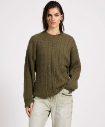 One Teaspoon Mixed Cable Cotton Knit Sweater - Khaki