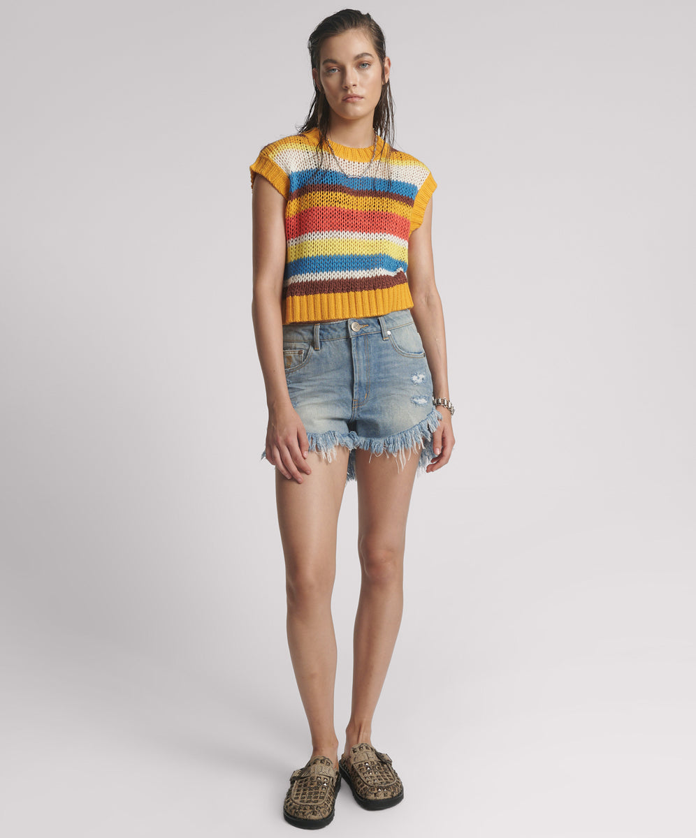 One Teaspoon Outlaws Mid Waist Mid Length Denim Shorts - Blue Malt