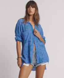 One Teaspoon Polka Star Hand Print Muslin Longline Shirt - Blue