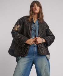 One Teaspoon Quilted Star Leather Jacket - Black Tobacco