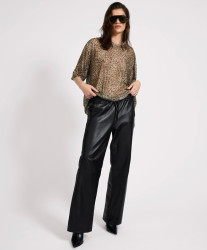 One Teaspoon Roadhouse Mid Waist Wide Leg Drawstring Leather Pants - Black