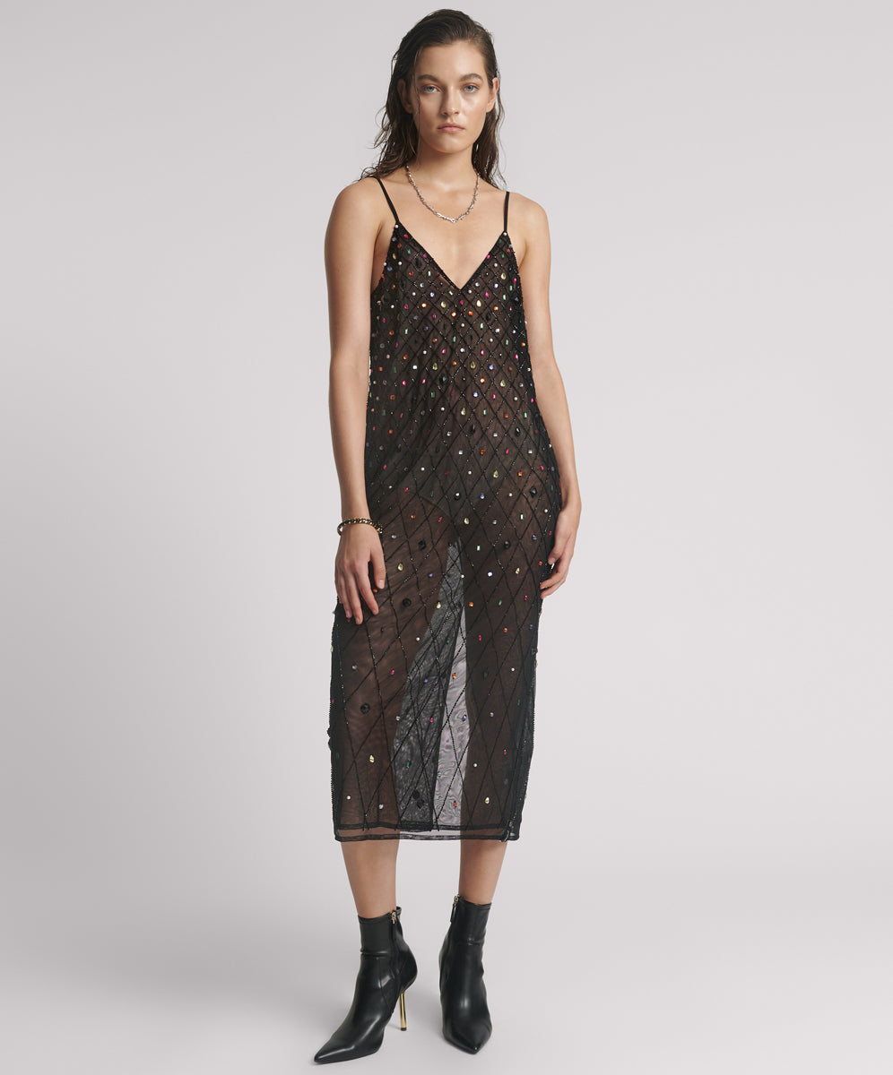 One Teaspoon Stellar Jewel Hand Beaded Slip Mini Dress - Black