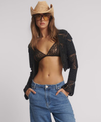 One Teaspoon Studded Bolero Cropped Leather Jacket - Black