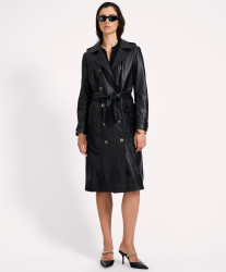 One Teaspoon Supermodel Leather Trench Coat - Black