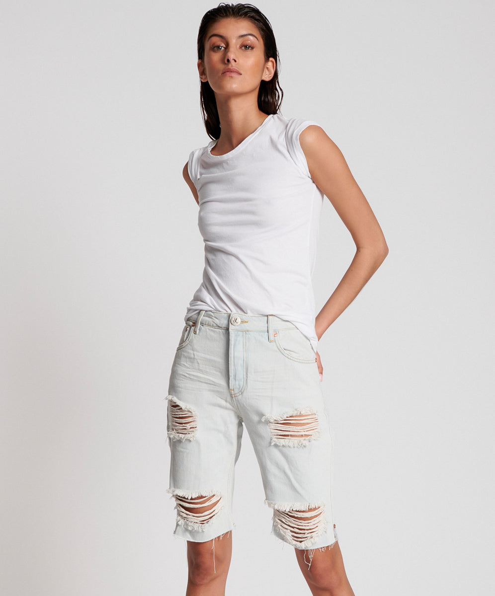 One Teaspoon Truckers Mid Waist Long-Length Relaxed Denim Shorts - Brando